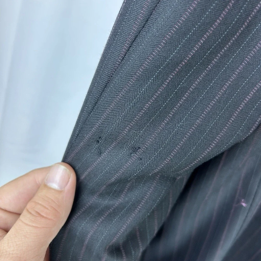 Zanetti Blazer US Size 44 Long Mens Black‎ Purple Pinstripe 100% Wool Super 120